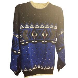 Sostanza Vintage Men’s M Blue Geometric Acrylic Long Sleeve Pullover Sweater